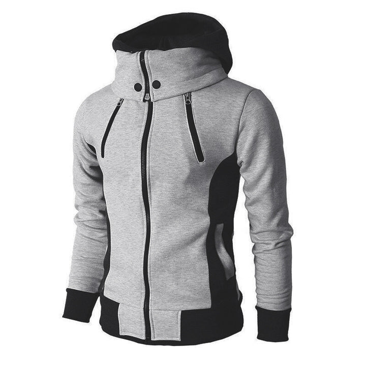 Suéter de zíper com capuz masculino novo Wish de comércio exterior casual jaqueta de outono e inverno esportes ao ar livre jaqueta de duas peças falsa masculina