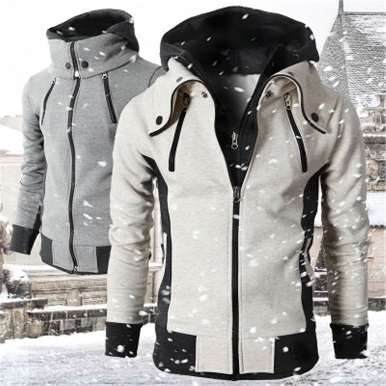Suéter de zíper com capuz masculino novo Wish de comércio exterior casual jaqueta de outono e inverno esportes ao ar livre jaqueta de duas peças falsa masculina